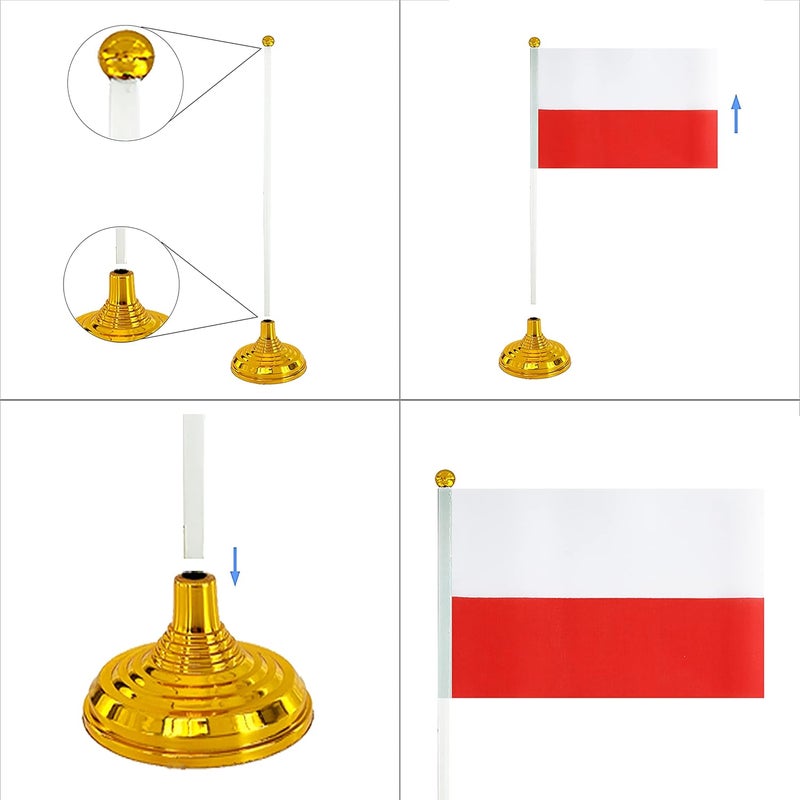 WXTWK 12 Pack Poland Flag Polish Desk Flag Small Mini Polish Table Flags With Stand Base,Home Office Festival Events Celebration Decorations - Image 4